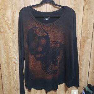 Plus Black Sweater With Sugar Skull Bleach Painting Handmade XXXL (22) Horror